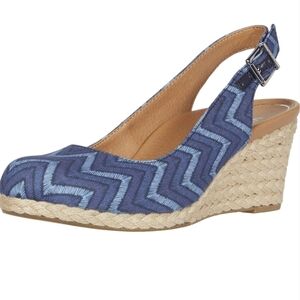 Vionic Blue Tan Wedge Espadrilles